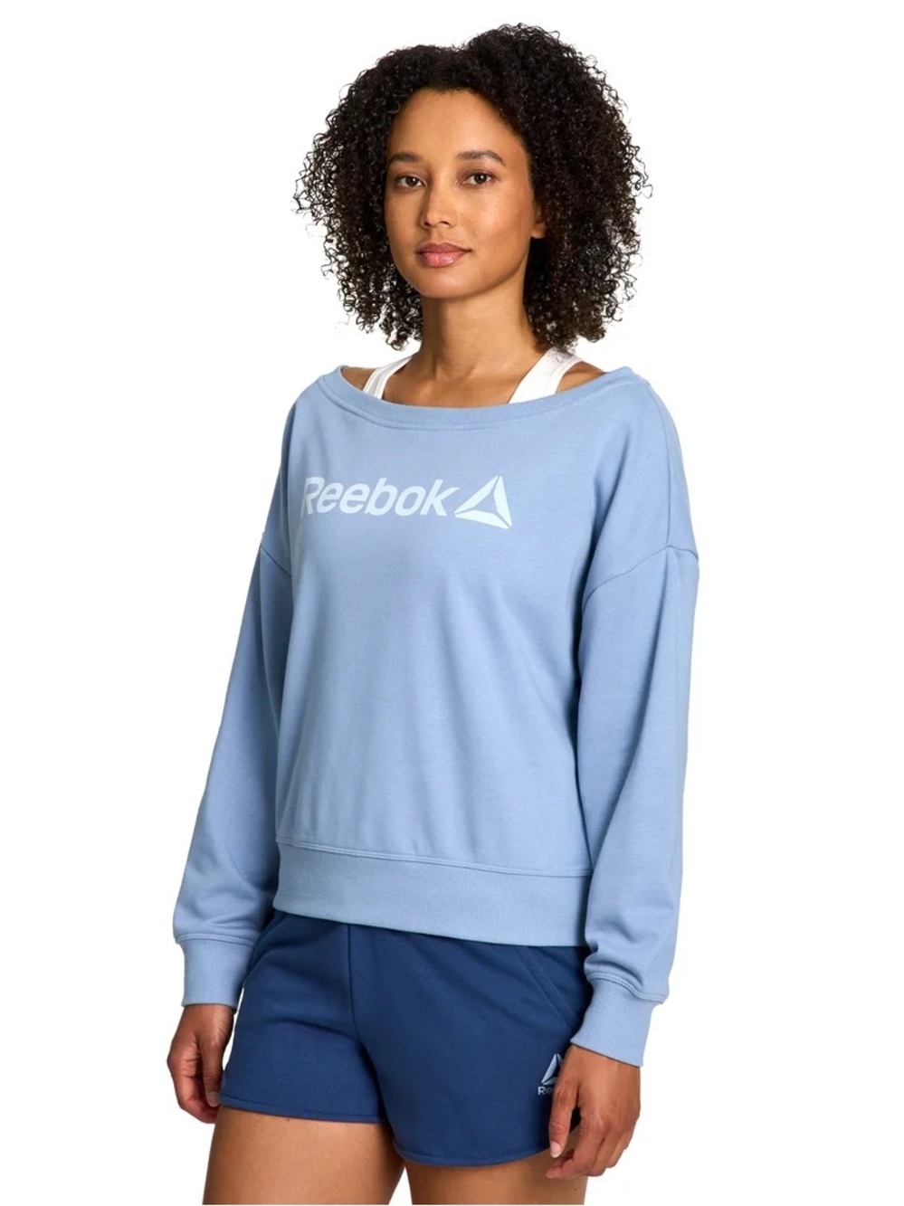 Reebok Women's Dusty Blue Off-Shoulder Pullover Sweatshirt